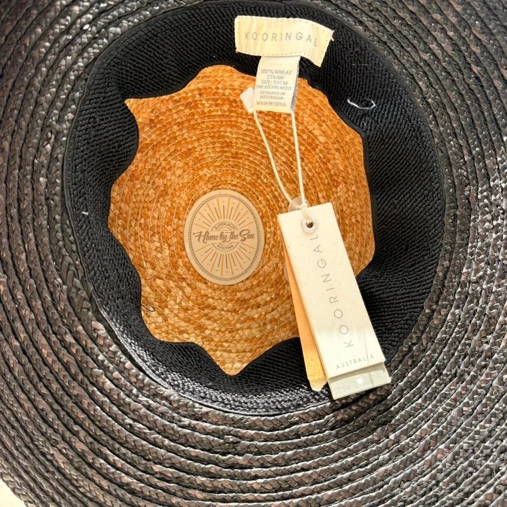 NEW 100% Wheat straw hat with black ribbon and bow